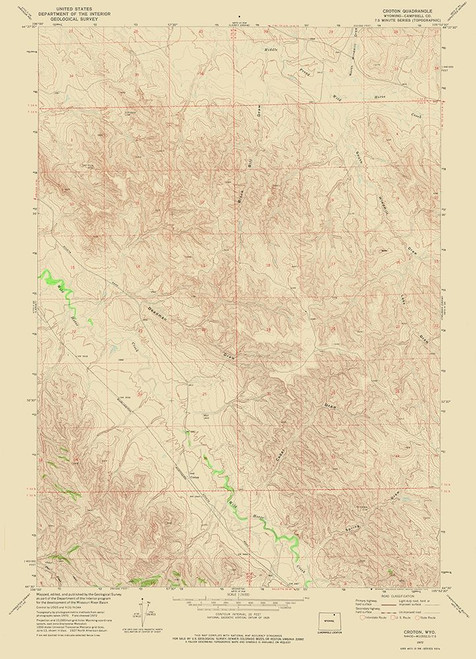 Croton Wyoming Quad - USGS 1972 Poster Print by USGS USGS # WYCR0002