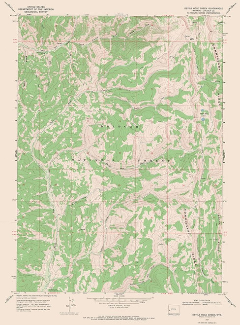 Devils Hole Creek Wyoming Quad - USGS 1967 Poster Print by USGS USGS # WYDH0001