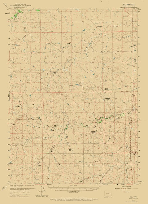Bill Wyoming Quad - USGS 1959 Poster Print by USGS USGS # WYBI0003