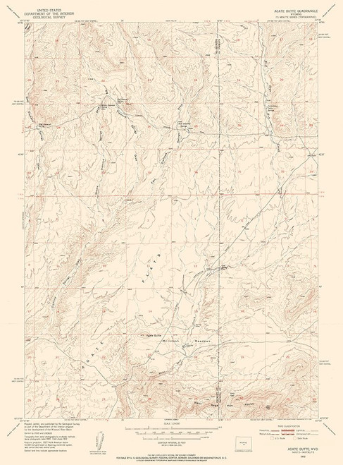 Agate Butte Wyoming Quad - USGS 1952 Poster Print by USGS USGS # WYAB0001