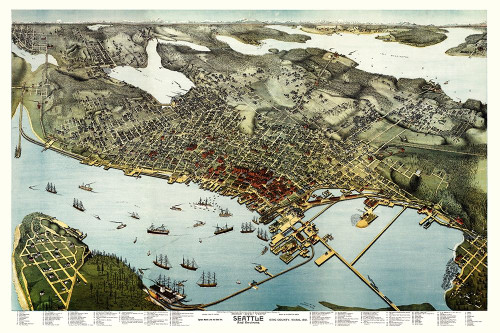 Seattle Washington - Hughes 1891 Poster Print by Hughes Hughes # WASE0004