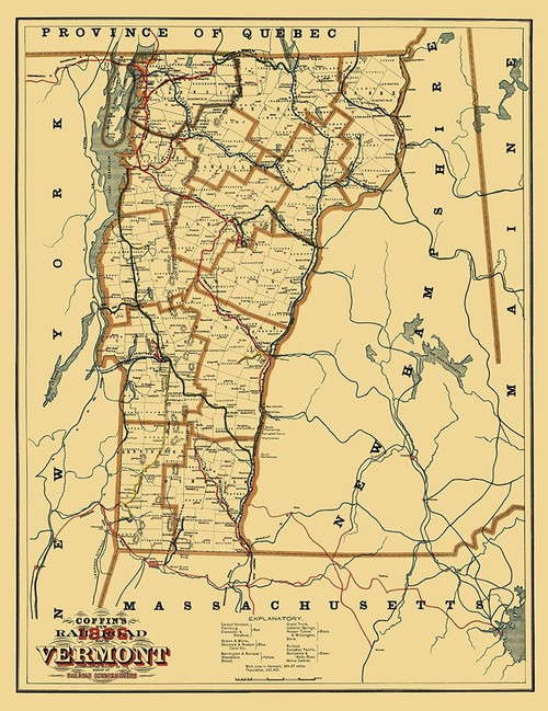 Vermont Railroads - Coffins 1896 Poster Print by Coffins Coffins # VTZZ0027
