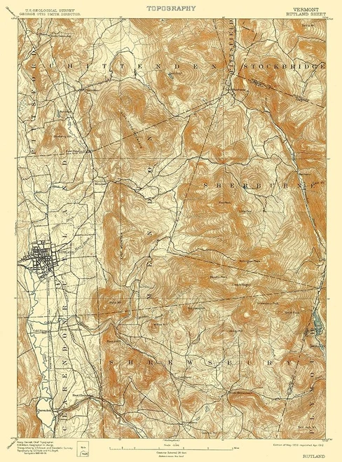 Rutland Vermont Quad - USGS 1893 Poster Print by USGS USGS # VTRU0002