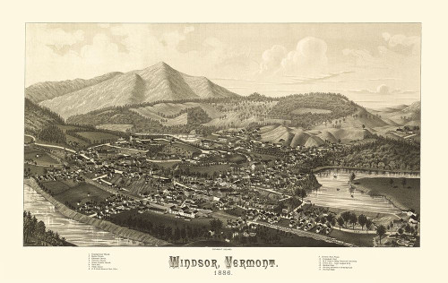 Windsor Vermont - Burleigh 1886 Poster Print by Burleigh Burleigh # VTWI0003
