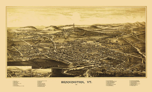 Bennington Vermont - Burleigh 1887 Poster Print by Burleigh Burleigh # VTBE0004