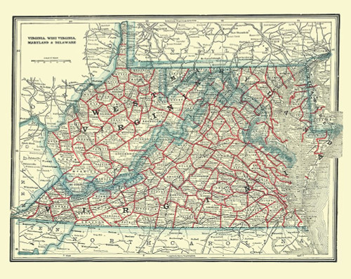 Virginia, West Virginia, Maryland, Delaware 1893 Poster Print by Rathbun Rathbun # VAZZ0015