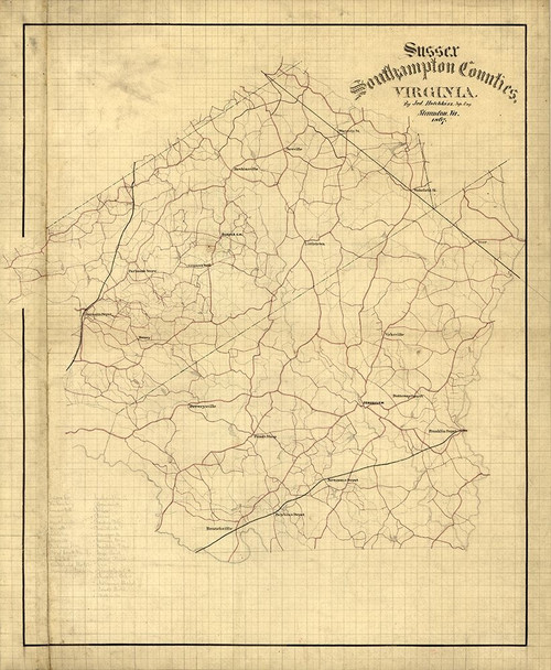 Sussex County Virginia - Hotchkiss 1867 Poster Print by Hotchkiss Hotchkiss # VASU0005