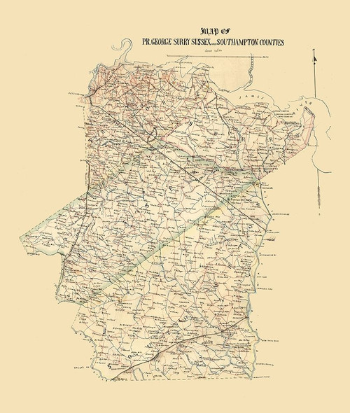 Prince George Surrey Suffolk Counties Virginia - 1865 Poster Print by Unknown Unknown # VAPR0003