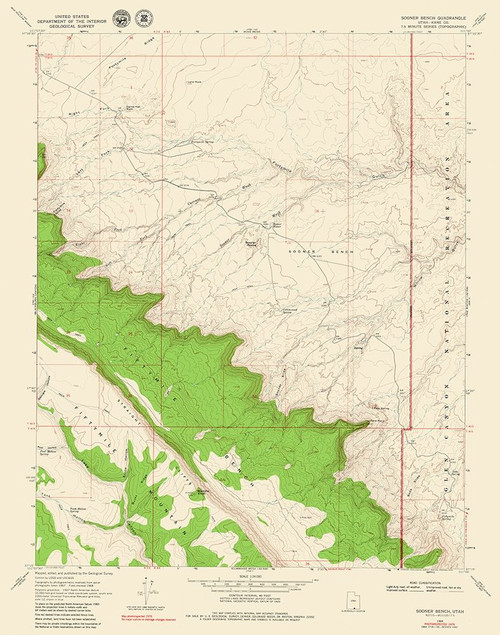 Sooner Bench Utah Quad - USGS 1954 Poster Print by USGS USGS # UTSB0001