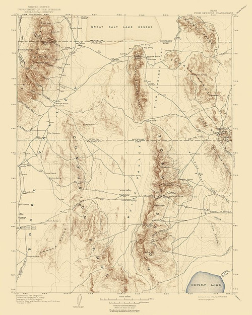 Fish Springs Utah Quad - USGS 1910 Poster Print by USGS USGS # UTFI0001