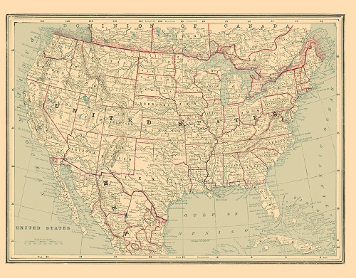 United States - Cram 1889 Poster Print by Cram Cram # USZZ0082