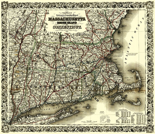 Massachusetts, Rhode Island, Connecticut 1853 Poster Print by Colton Colton # USZZ0033