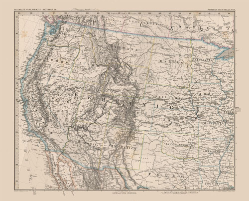Western United States - Stieler 1885 Poster Print by Stieler Stieler # USUS0001
