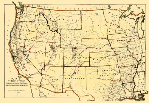 Mail Routes West of the Mississippi River Poster Print by Boyd Boyd # USWE0003