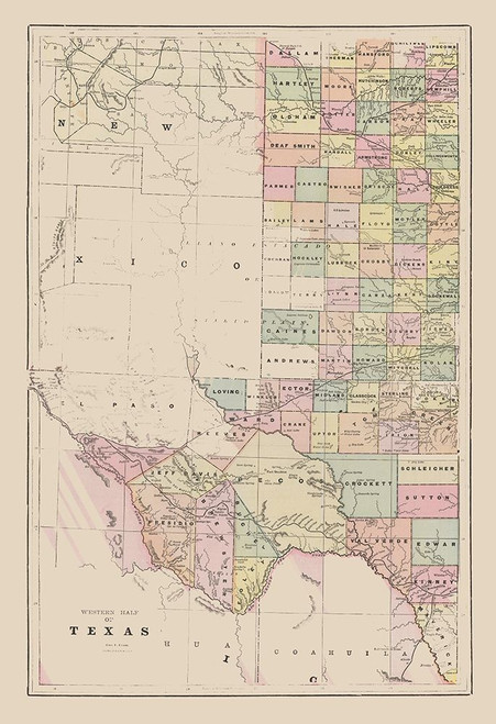 Western Texas - Cram 1892 Poster Print by Cram Cram # USTX0006
