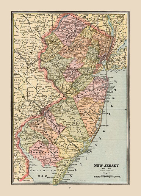 New Jersey, United States - Cram 1888 Poster Print by Cram Cram # USNJ0001
