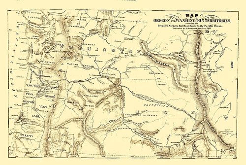Oregon and Washington Proposed Railroad Route 1855 Poster Print by Disturnell Disturnell # USNW0002