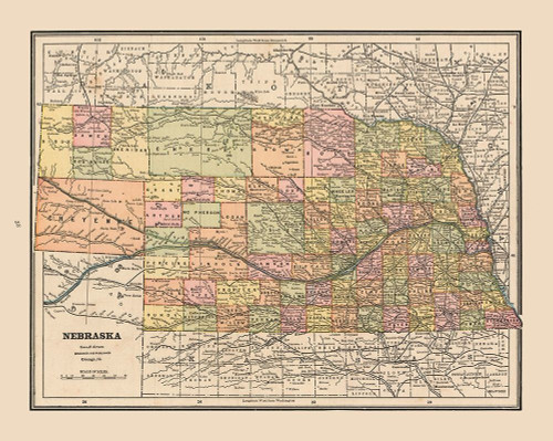 Nebraska - Cram 1888 Poster Print by Cram Cram # USNE0036
