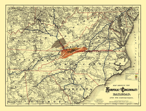 Norfolk and Cincinnati Railroad - Colton 1882 Poster Print by Colton Colton # USSE0003
