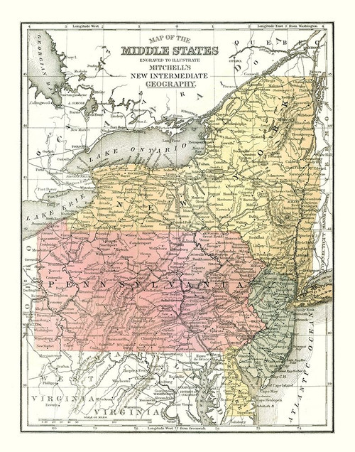 Middle States - Mitchell 1869 Poster Print by Mitchell Mitchell # USMS0004