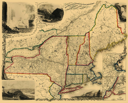 Railroad, Steam Boat, Stage Routes - Sherman 1850 Poster Print by Sherman Sherman # USNE0024