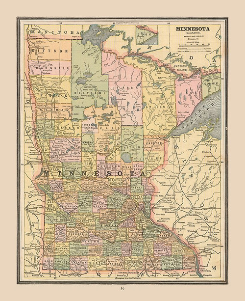 Minnesota, United States - Cram 1888 Poster Print by Cram Cram # USMI0009