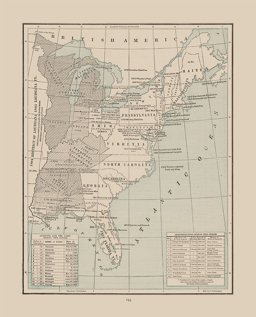 Eastern United States 1791-1845 - Cram 1892 Poster Print by Cram Cram # USES0003