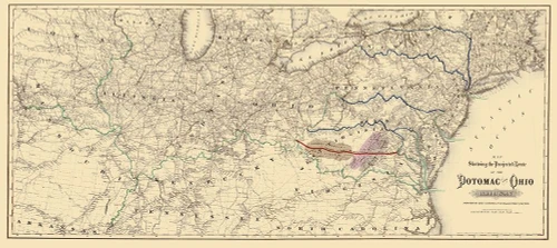 Potomac and Ohio Railway Projected Route 1874 Poster Print by Colton Colton # USEA0012
