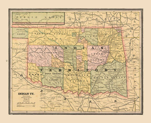 Indian Territory, Oklahoma - Cram 1888 Poster Print by Cram Cram # USIN0013