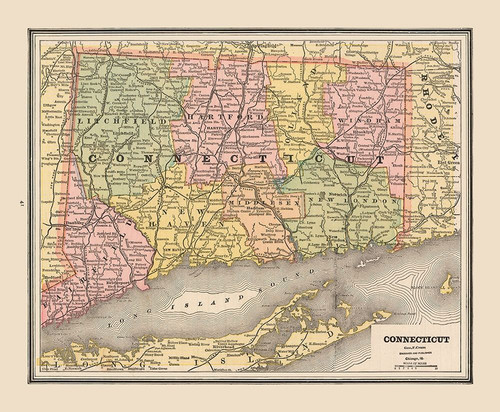 Connecticut - Cram 1888 Poster Print by Cram Cram # USCO0002