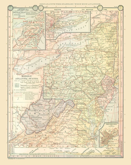Middle Atlantic States - Monteith 1882 Poster Print by Monteith Monteith # USAS0001