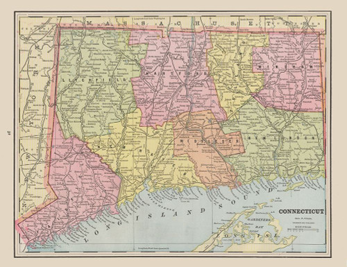 Connecticut - Cram 1892 Poster Print by Cram Cram # USCO0018