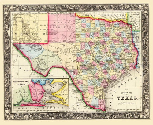 Texas State and County - Mitchell 1860 Poster Print by Mitchell Mitchell # TXZZ0070