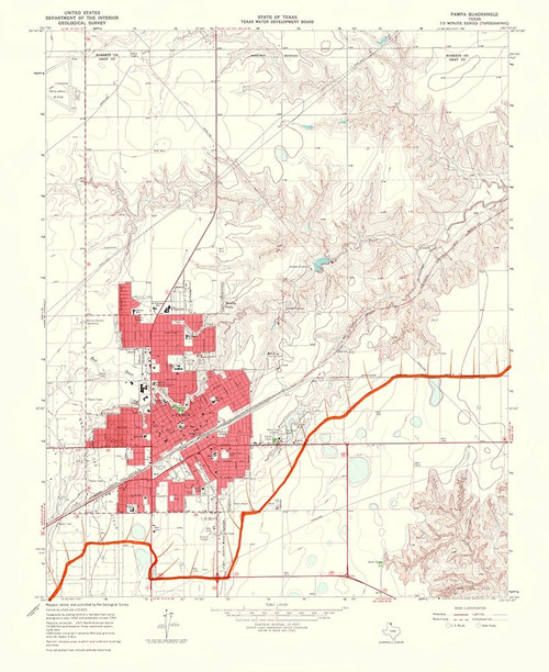 Pampa Texas Quad - USGS 1968 Poster Print by USGS USGS # TXPA0004