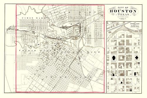 Houston Texas - 1884 Poster Print by Unknown Unknown # TXHO0007