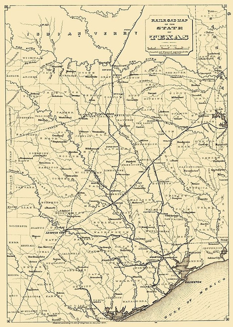 Texas State Railroads - 1873 Poster Print by Unknown Unknown # TXEA0003