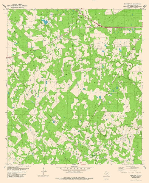 South West Bastrop Quad - USGS 1982 Poster Print by USGS USGS # TXBA0006