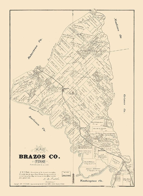 Brazos County Texas - Walsh 1879 Poster Print by Walsh Walsh # TXBR0024