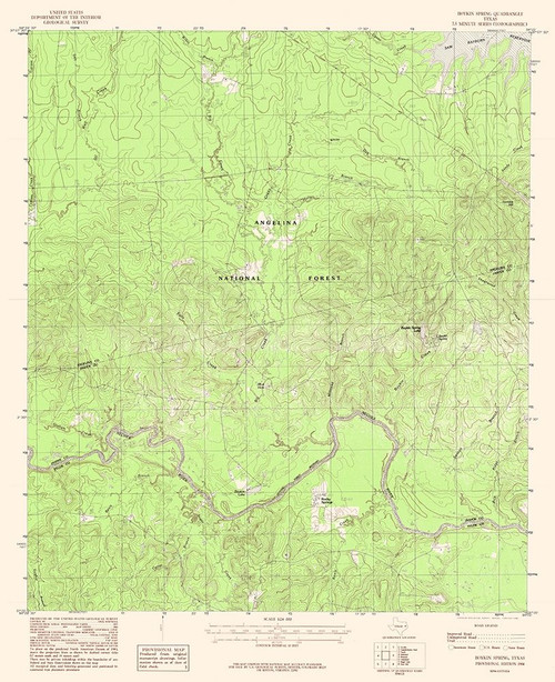 Boykin Spring Texas Quad - USGS 1984 Poster Print by USGS USGS # TXBS0003