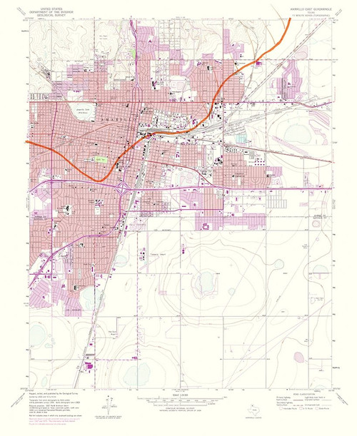 Amarillo East Texas Quad - USGS 1975 Poster Print by USGS USGS # TXAM0002