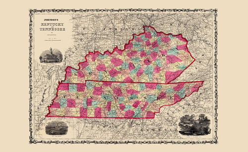 Kentucky, Tennessee - Johnson 1860 Poster Print by Johnson Johnson # TNZZ0013