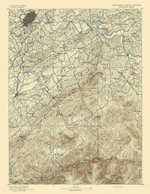 Knoxville Tennessee North Carolina Sheet Poster Print by USGS USGS # TNKN0001