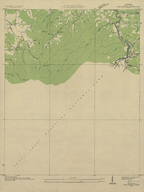 Gatlinburg Tennessee Quad - USGS 1936 Poster Print by USGS USGS # TNGA0001