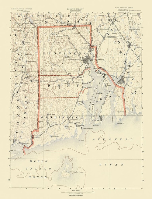 Rhode Island Counties Rhode Island - USGS 1891 Poster Print by USGS USGS # RIZZ0012