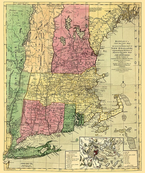 Inhabited Part of New England - Bowles 1780 Poster Print by Bowles Bowles # REWA0107
