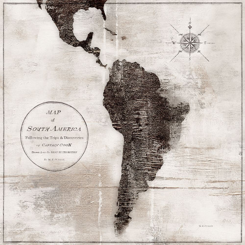 World Map Black and White VI-South America Poster Print by Marie-Elaine Cusson # RB14144MC