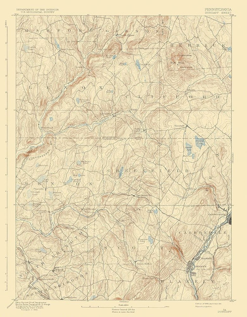 Dundaff Pennsylvania Quad - USGS 1892 Poster Print by USGS USGS # PADU0001