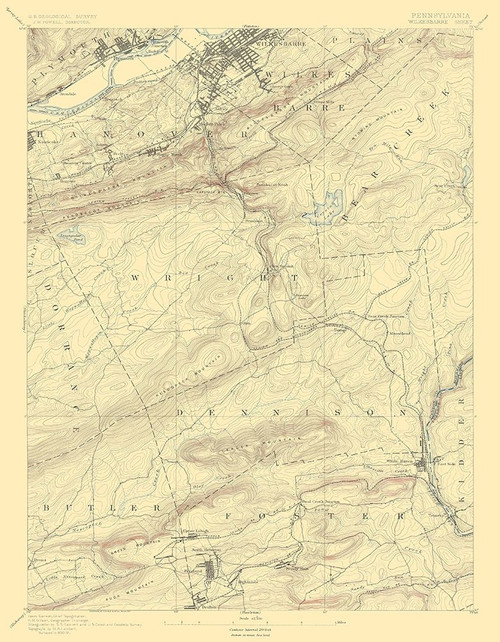 WilkesBarre Pennsylvania Sheet - USGS 1891 Poster Print by USGS USGS # PAWI0001