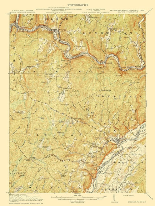 Milford New York New Jersey Quad - USGS 1915 Poster Print by USGS USGS # PAMI0002
