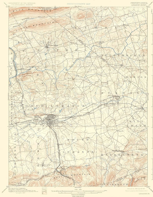 Lebanon Pennsylvania Quad - USGS 1899 Poster Print by USGS USGS # PALE0001
